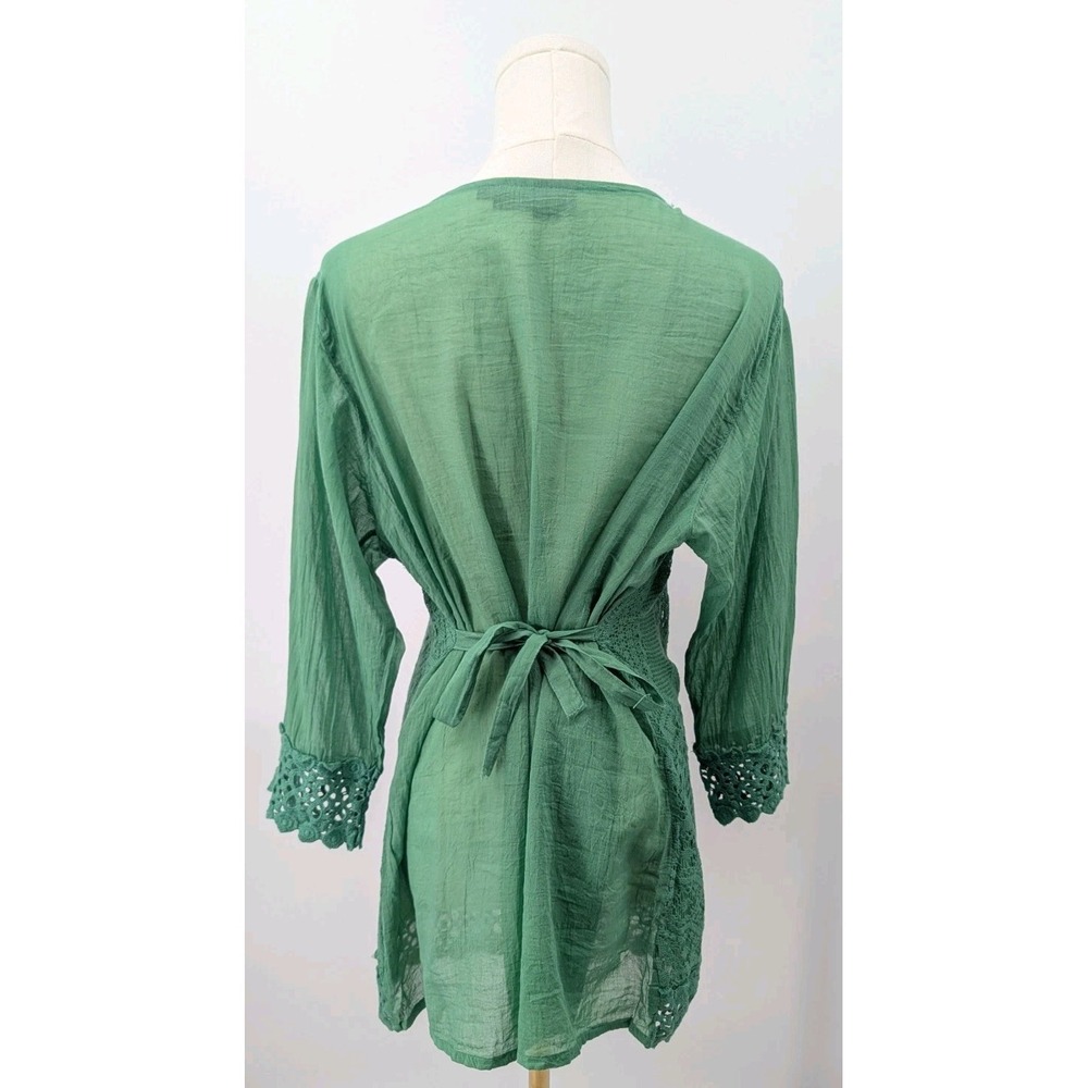 Boho Green Sheer Embroidered Crochet Tunic Top Size XL Cotton Lightweight - Picture 7 of 7